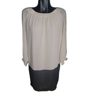 Hem and Thread Cream and Black Colorblock Long Sleeve Shift Dress L